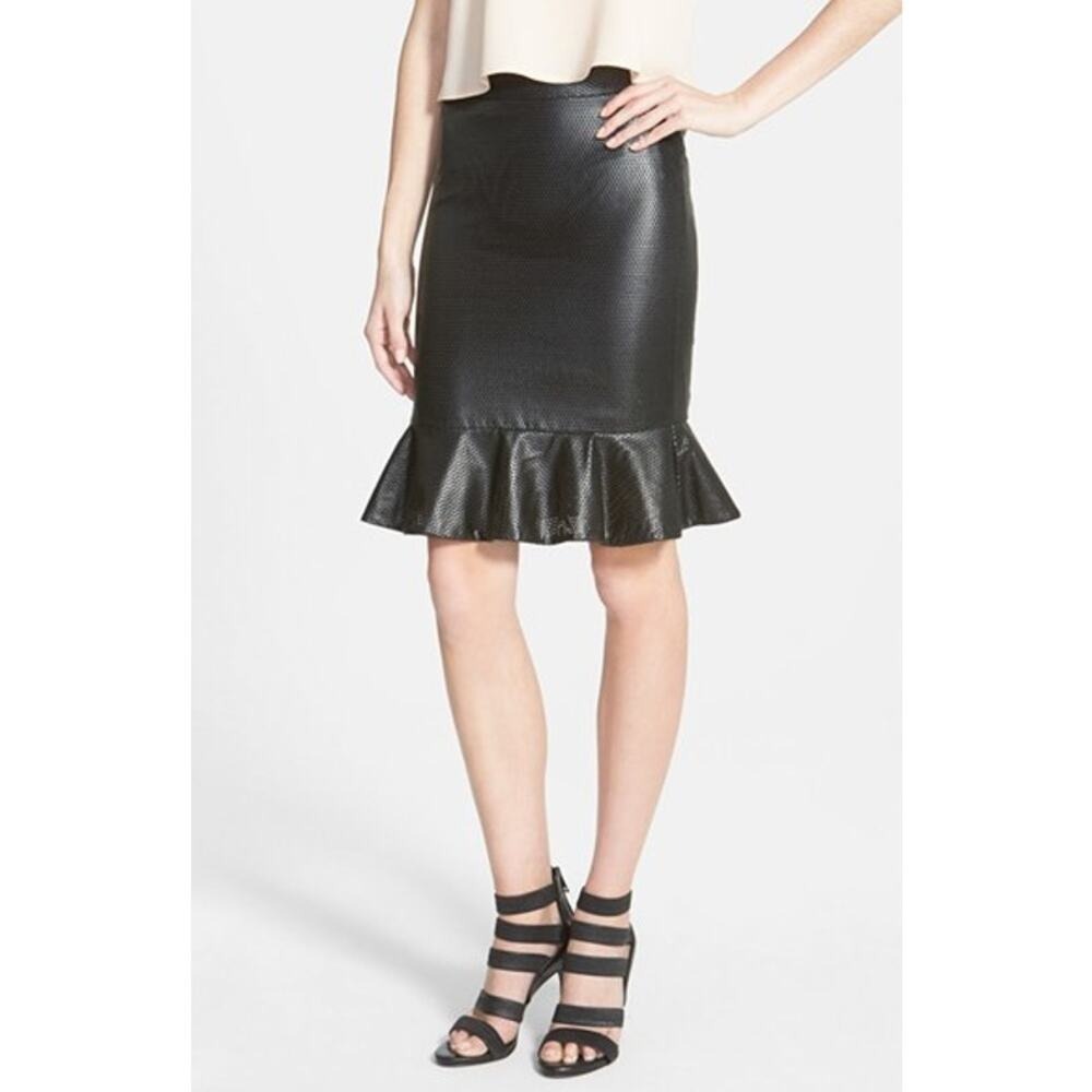 BM Los Angeles Faux Leather Tulip Skirt - Black SZ L NWT